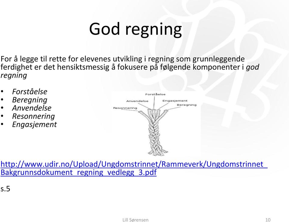 Forståelse Beregning Anvendelse Resonnering Engasjement http://www.udir.