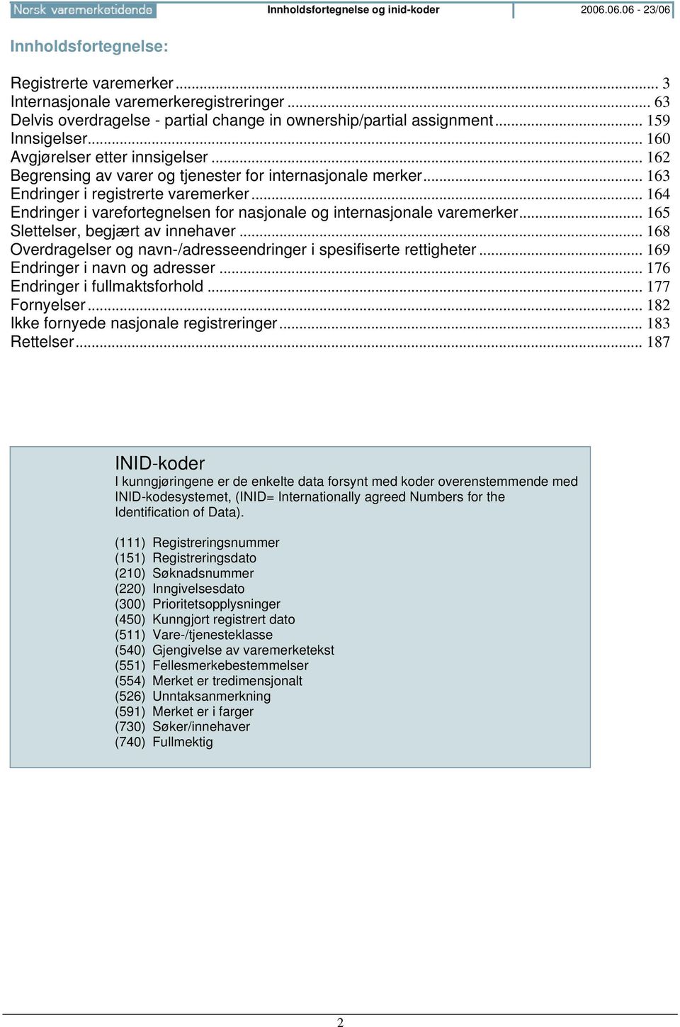 .. 163 Endringer i registrerte varemerker... 164 Endringer i varefortegnelsen for nasjonale og internasjonale varemerker... 165 Slettelser, begjært av innehaver.