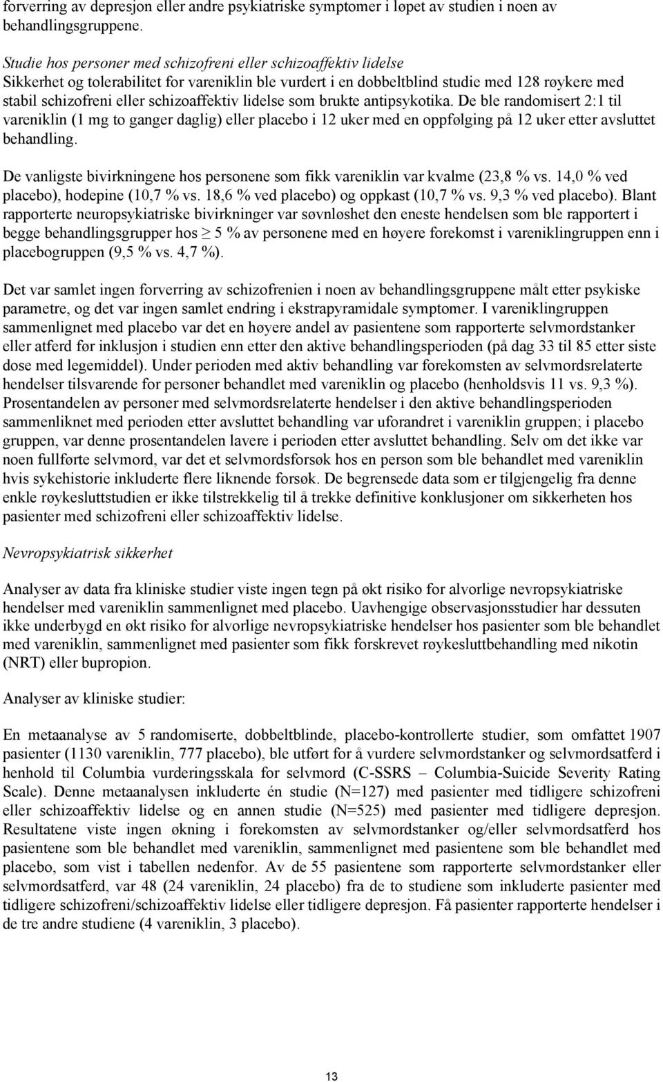 schizoaffektiv lidelse som brukte antipsykotika. De ble randomisert 2:1 til vareniklin (1 mg to ganger daglig) eller placebo i 12 uker med en oppfølging på 12 uker etter avsluttet behandling.