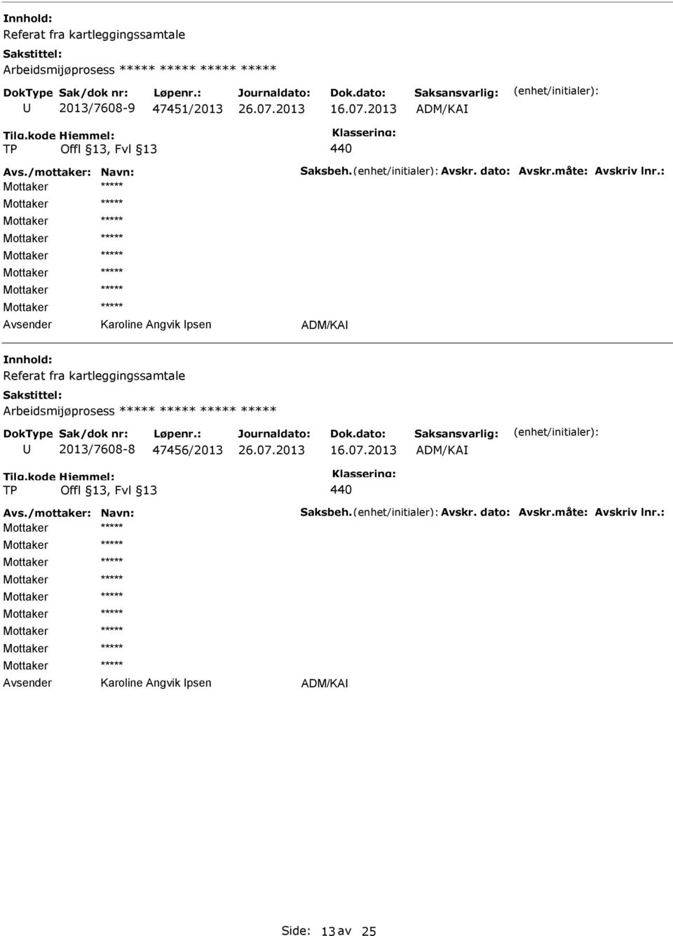 2013 ADM/KA TP Offl 13, Fvl 13 440 Karoline Angvik psen ADM/KA Referat fra