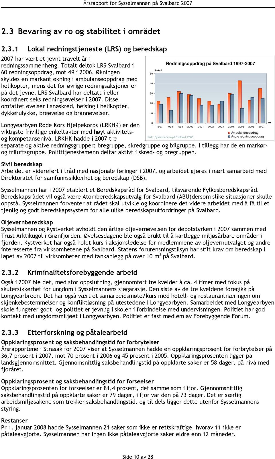 LRS Svalbard har deltatt i eller koordinert seks redningsøvelser i 27. Disse omfattet øvelser i snøskred, heising i helikopter, dykkerulykke, breøvelse og brannøvelser.