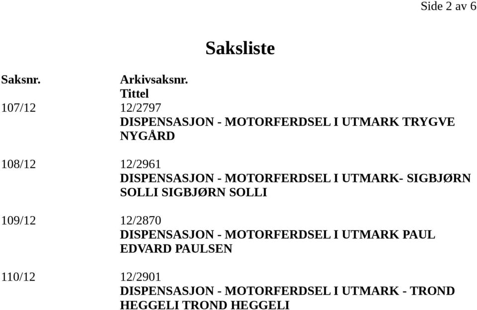 DISPENSASJON - MOTORFERDSEL I UTMARK- SIGBJØRN SOLLI SIGBJØRN SOLLI 109/12 12/2870