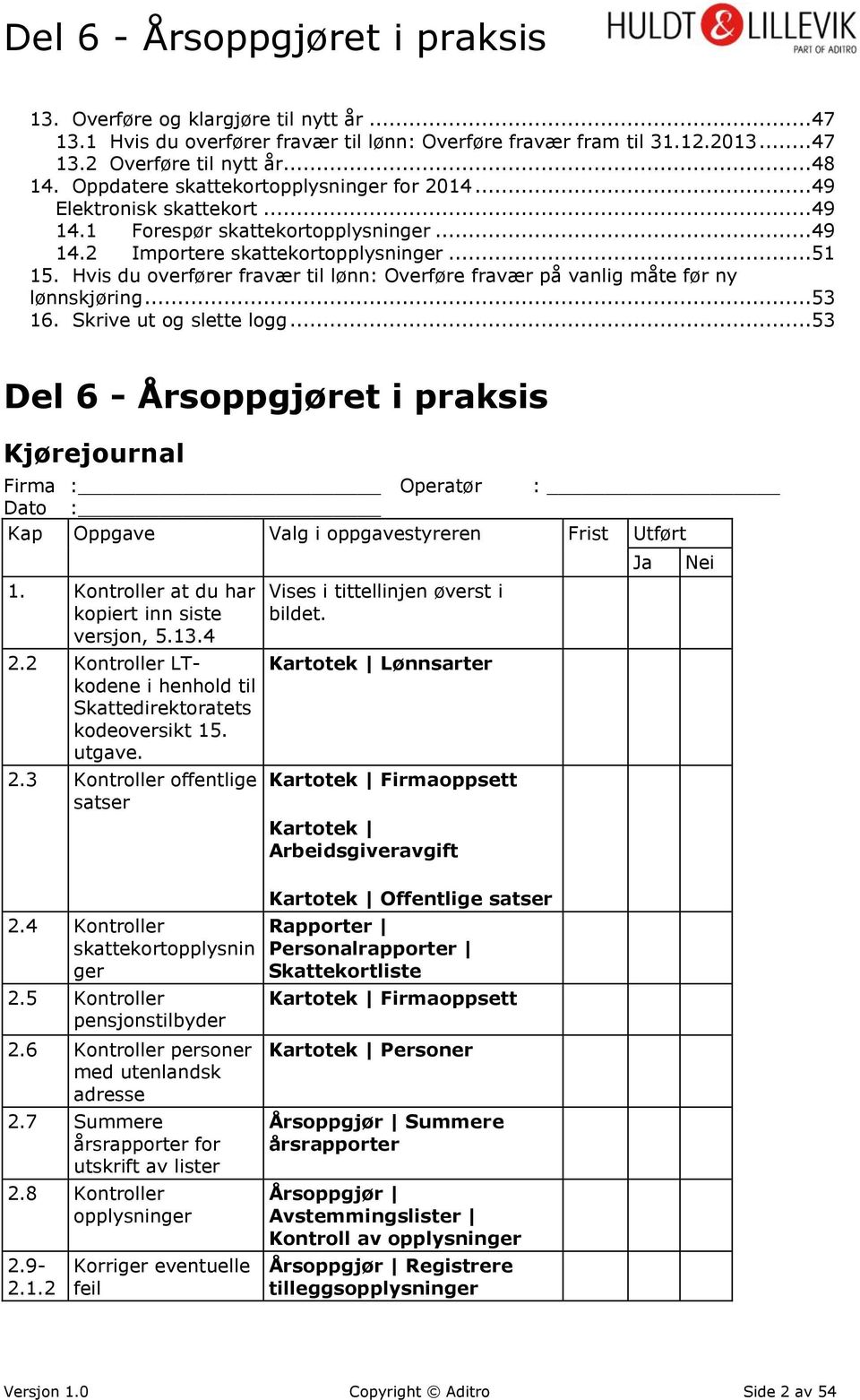 Hvis du overfører fravær til lønn: Overføre fravær på vanlig måte før ny lønnskjøring...53 16. Skrive ut og slette logg.