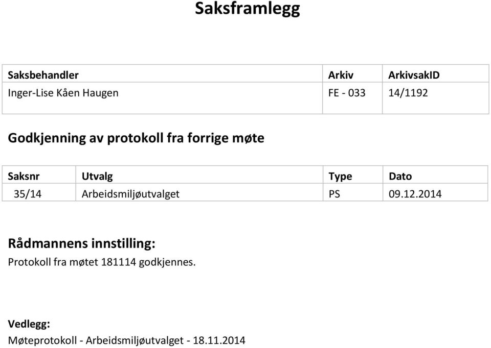 35/14 Arbeidsmiljøutvalget PS 09.12.