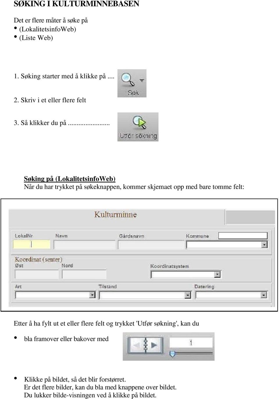 .. Søking på (LokalitetsinfoWeb) Når du har trykket på søkeknappen, kommer skjemaet opp med bare tomme felt: Etter å ha fylt ut et