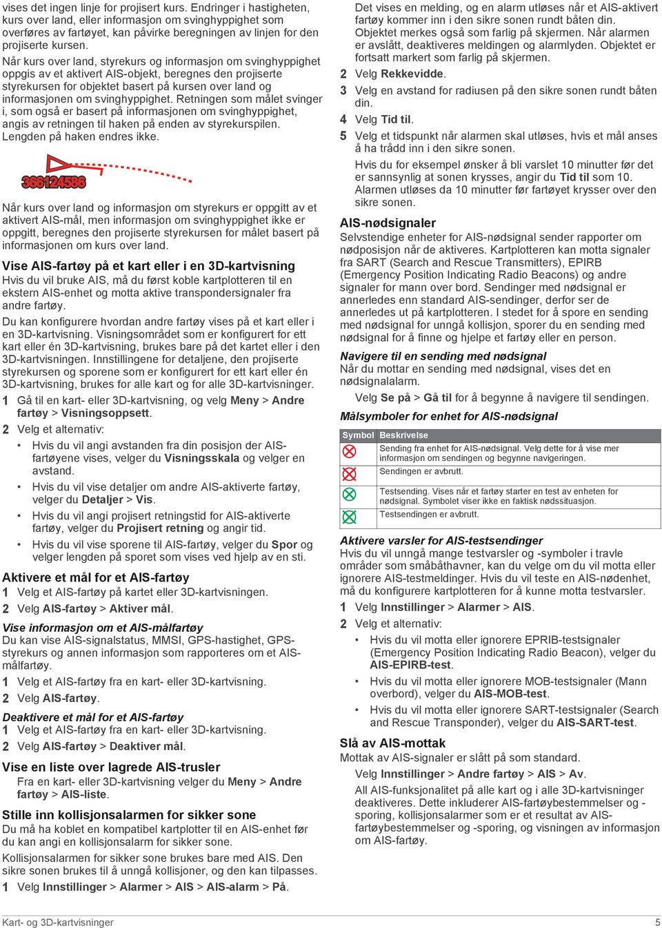 Når kurs over land, styrekurs og informasjon om svinghyppighet oppgis av et aktivert AIS-objekt, beregnes den projiserte styrekursen for objektet basert på kursen over land og informasjonen om