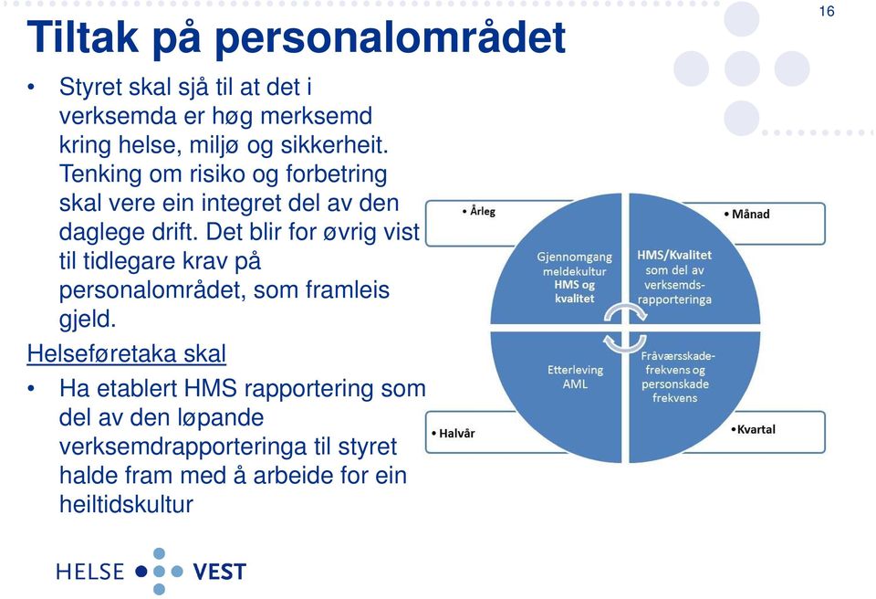 Det blir for øvrig vist til tidlegare krav på personalområdet, som framleis gjeld.