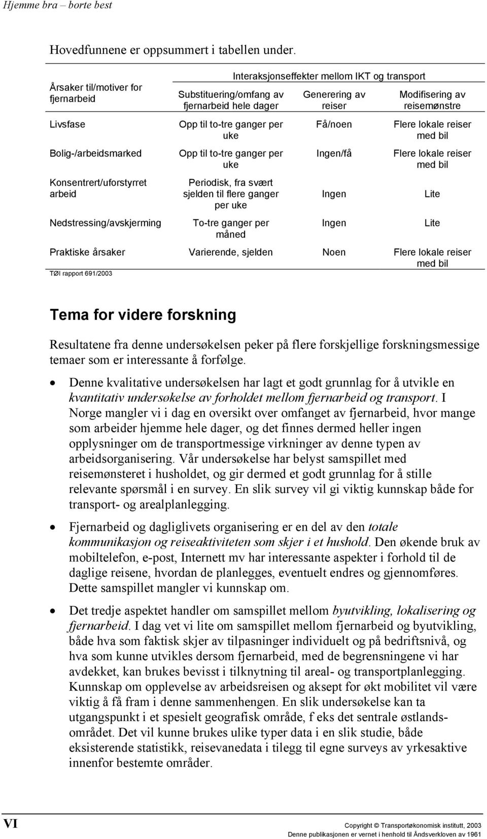 Opp til to-tre ganger per uke Periodisk, fra svært sjelden til flere ganger per uke To-tre ganger per måned Interaksjonseffekter mellom IKT og transport Generering av reiser Få/noen Ingen/få Ingen