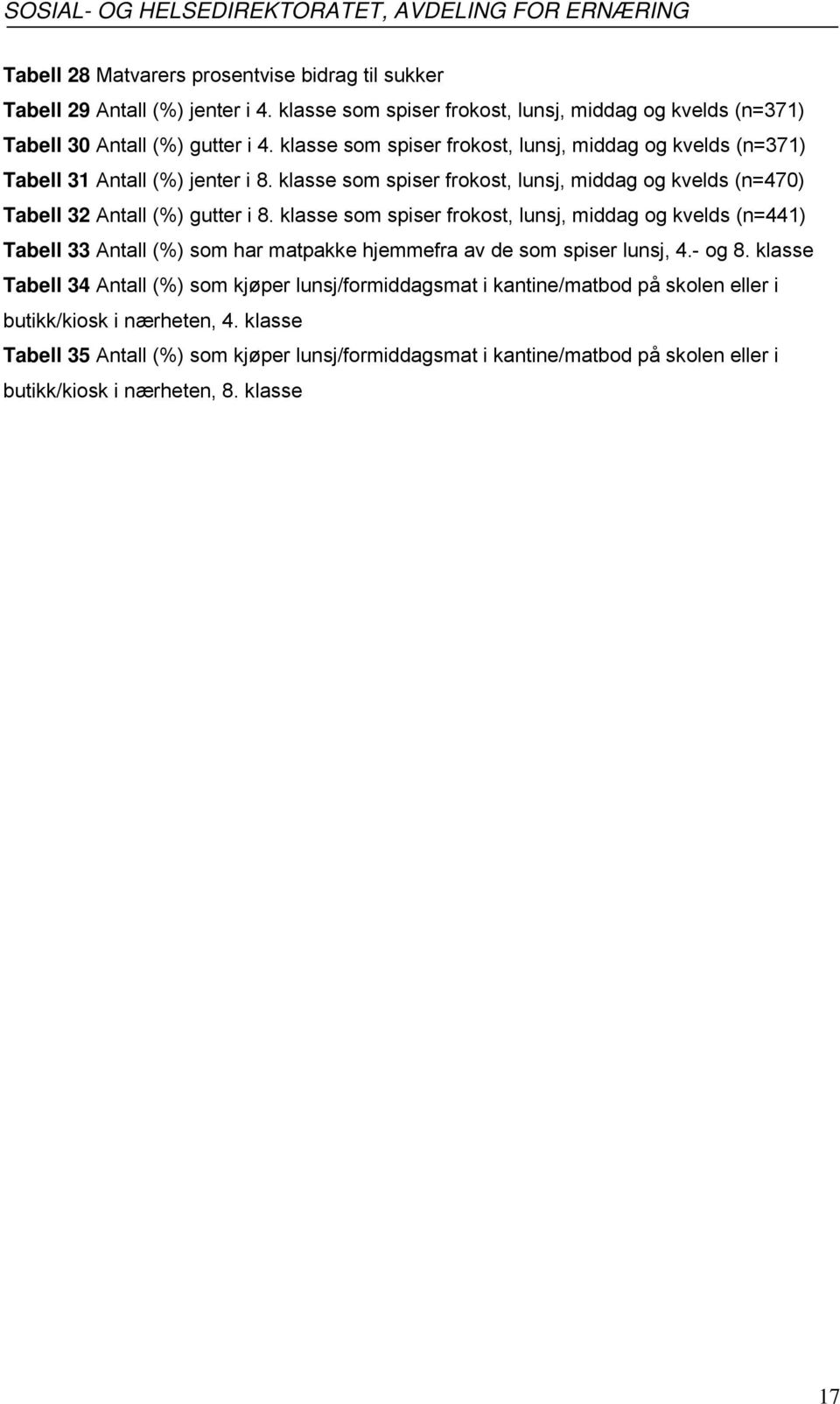 klasse som spiser frokost, lunsj, middag og kvelds (n=441) Tabell 33 Antall (%) som har matpakke hjemmefra av de som spiser lunsj, 4.- og 8.