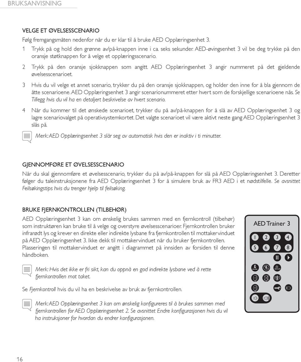 AED Opplæringsenhet 3 angir nummeret på det gjeldende øvelsesscenarioet.