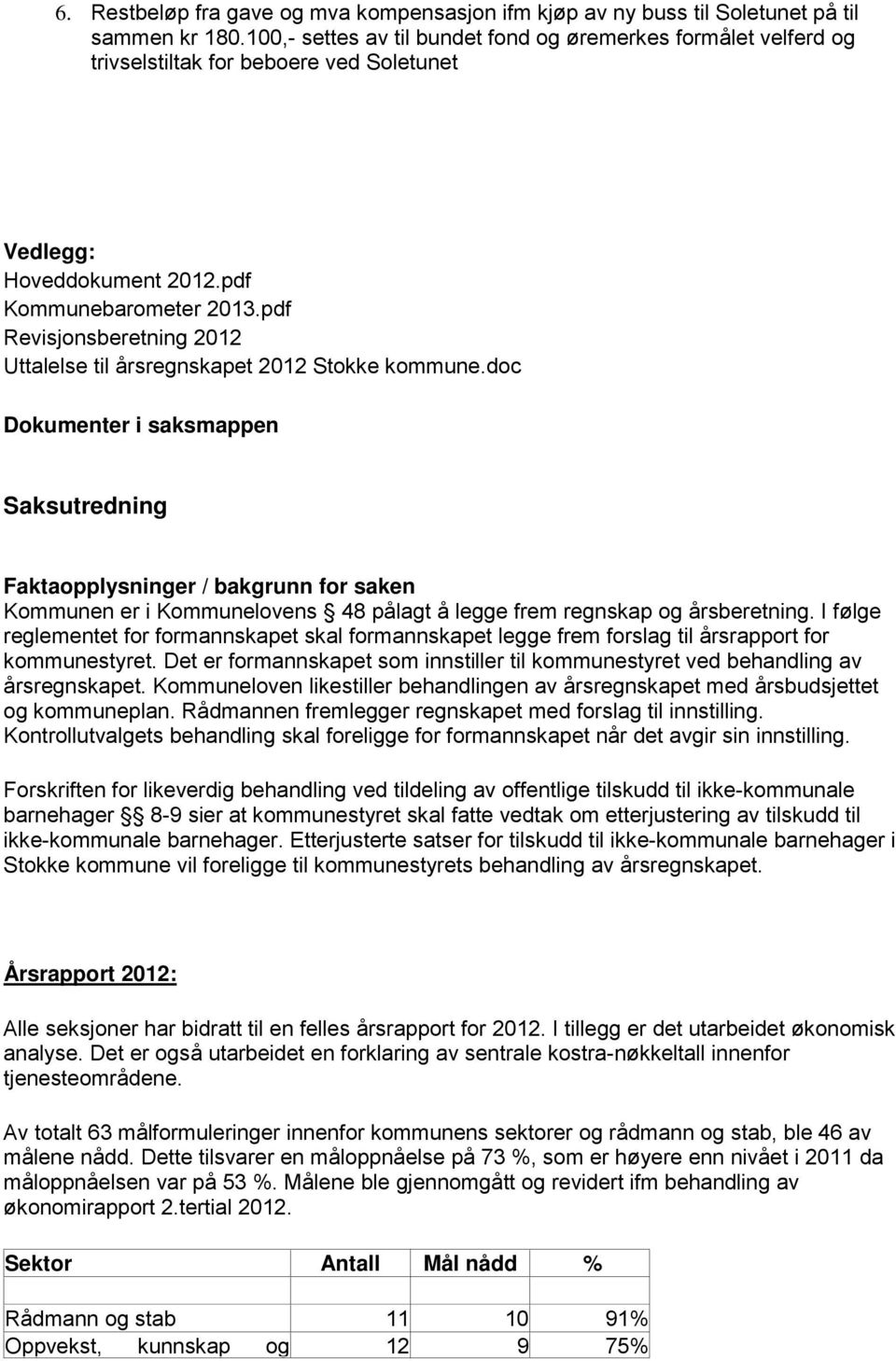 pdf Revisjonsberetning 2012 Uttalelse til årsregnskapet 2012 Stokke kommune.