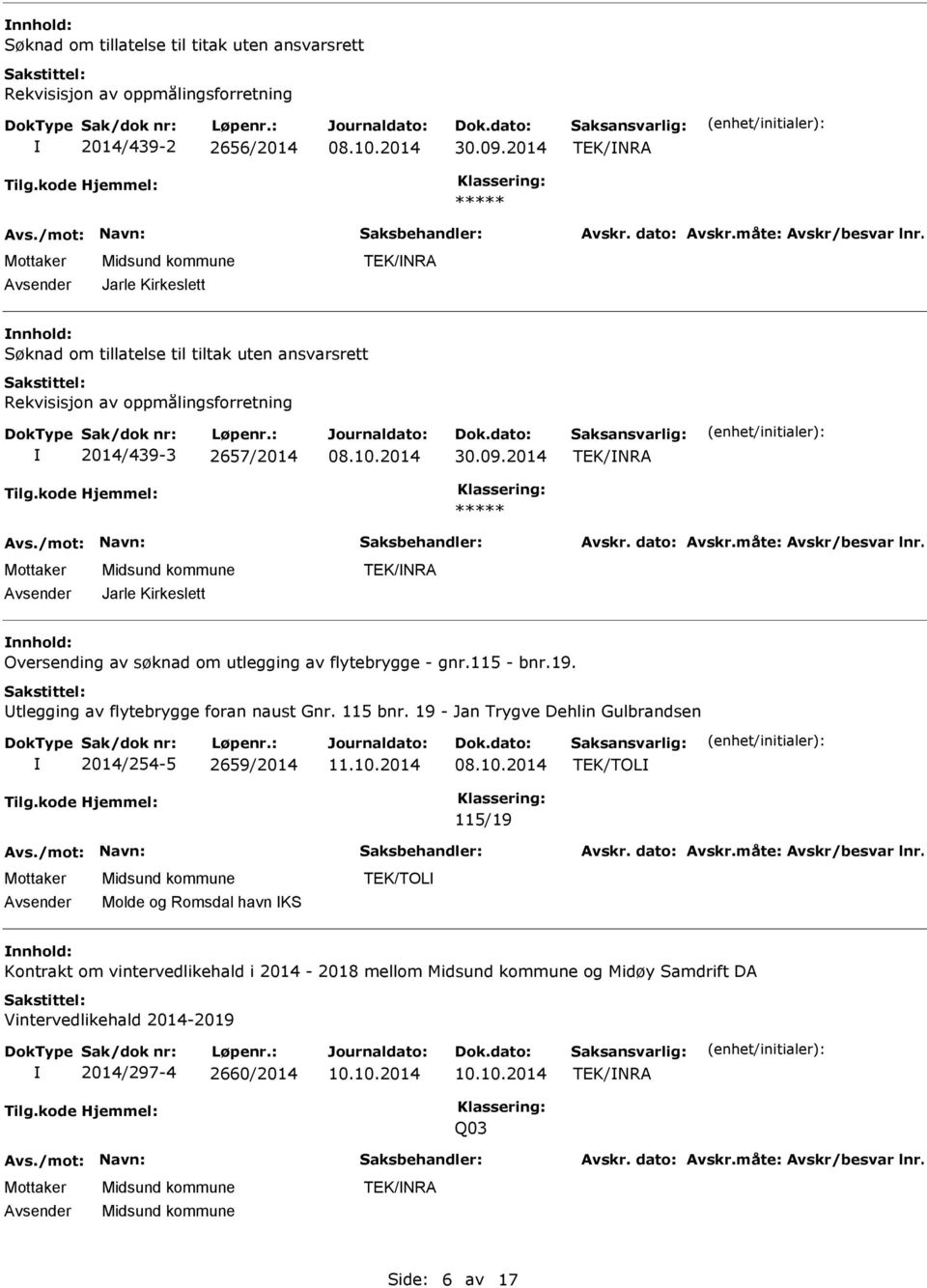 2014 TEK/NRA Jarle Kirkeslett TEK/NRA Oversending av søknad om utlegging av flytebrygge - gnr.115 - bnr.19. tlegging av flytebrygge foran naust Gnr. 115 bnr.