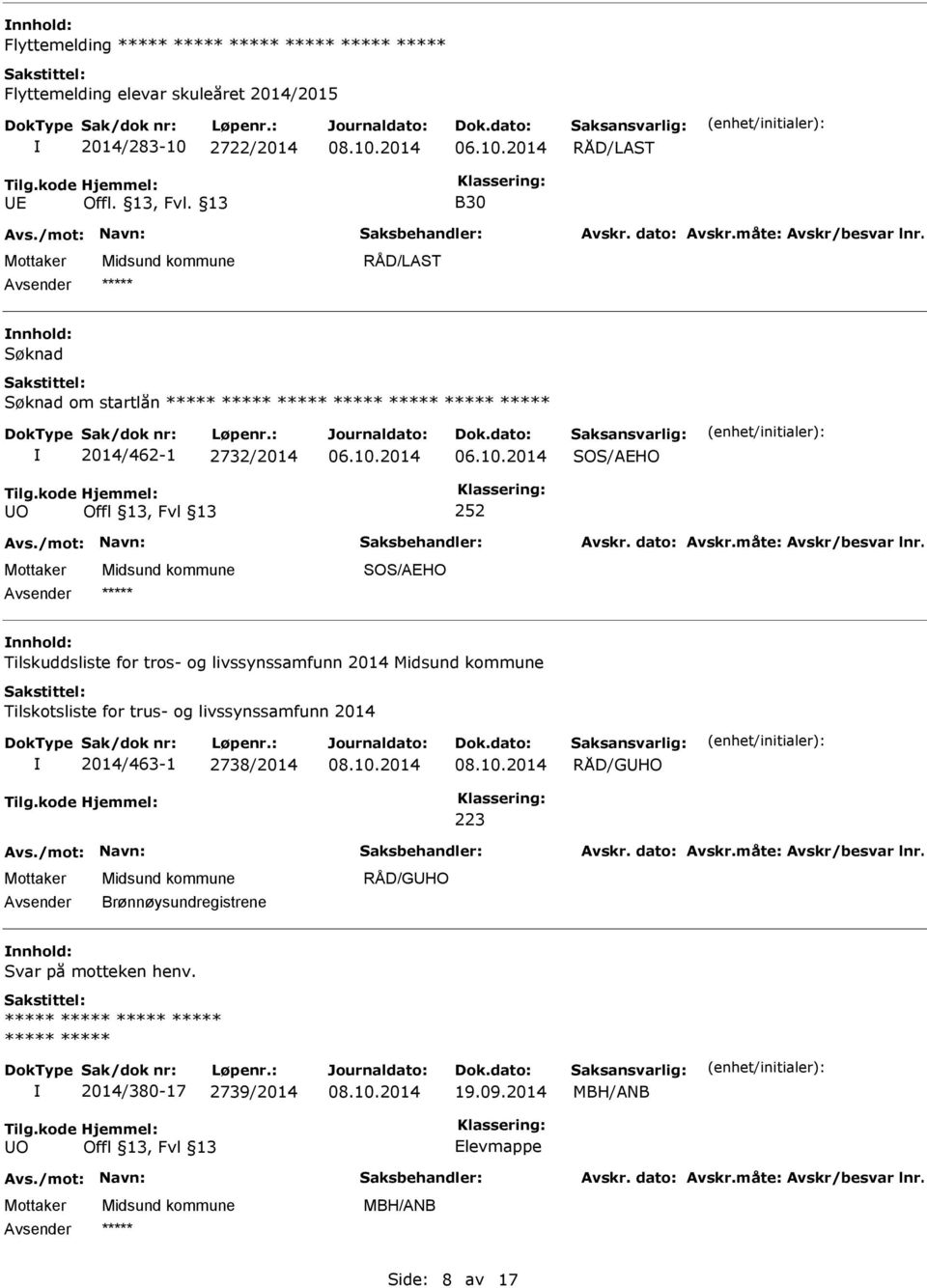 og livssynssamfunn 2014 Tilskotsliste for trus- og livssynssamfunn 2014 2014/463-1 2738/2014 RÅD/GHO 223