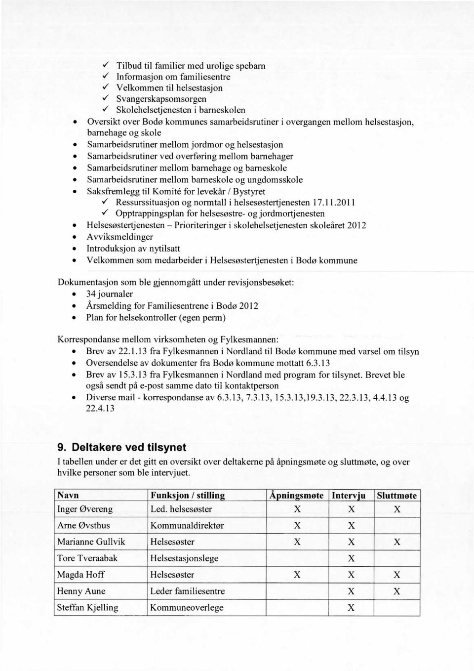 barnehage og barneskole Samarbeidsrutiner mellom barneskole og ungdomsskole Saksfremlegg til Komité for levekår / Bystyret ( Ressurssituasjon og normtall i helsesøstertjenesten 17.11.