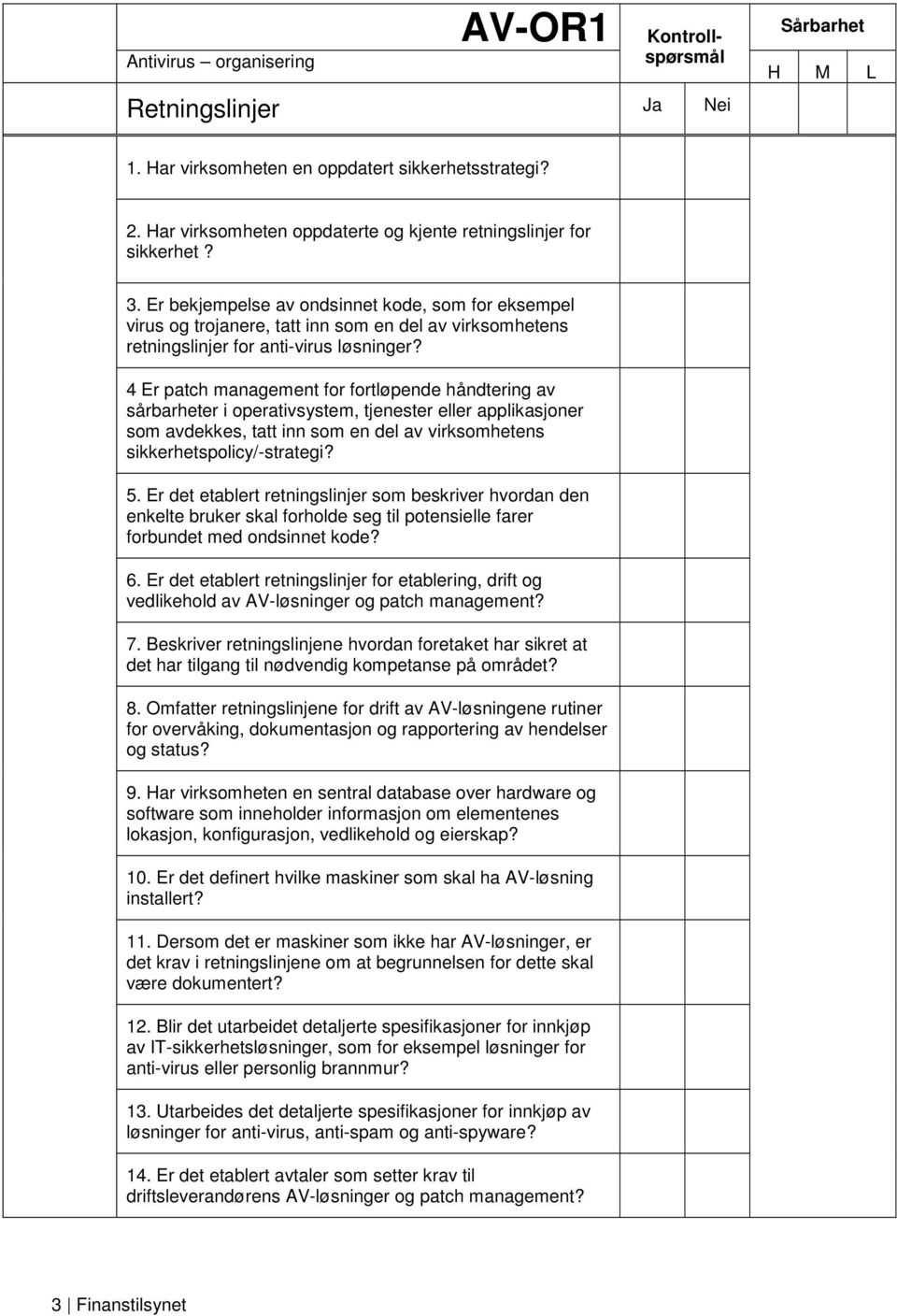 4 Er patch management for fortløpende håndtering av sårbarheter i operativsystem, tjenester eller applikasjoner som avdekkes, tatt inn som en del av virksomhetens sikkerhetspolicy/-strategi? 5.