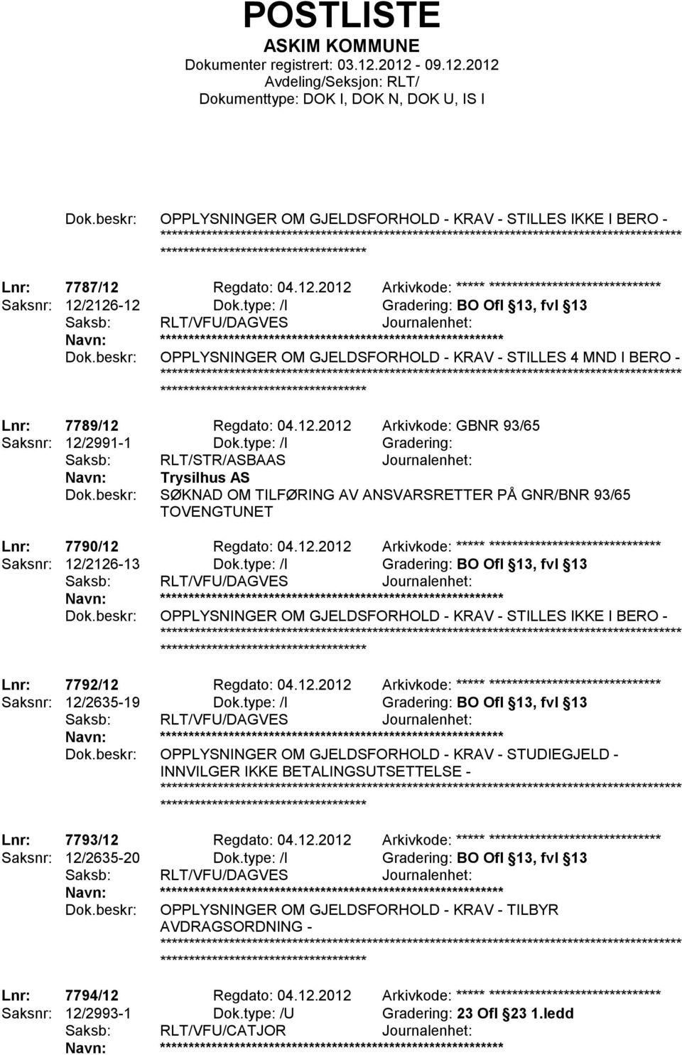 Regdato: 04.12.2012 Arkivkode: GBNR 93/65 Saksnr: 12/2991-1 Dok.