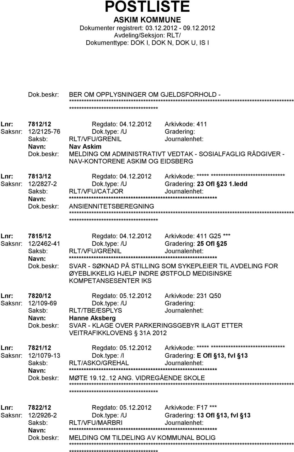 Regdato: 04.12.2012 Arkivkode: ***** ****************************** Saksnr: 12/2827-2 Dok.type: /U Gradering: 23 Ofl 23 1.