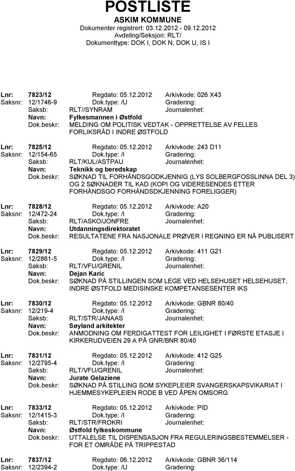 Regdato: 05.12.2012 Arkivkode: 243 D11 Saksnr: 12/154-65 Dok.