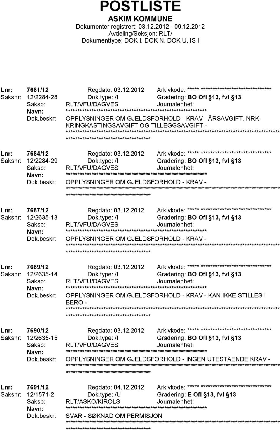 03.12.2012 Arkivkode: ***** ****************************** Saksnr: 12/2284-29 Dok.