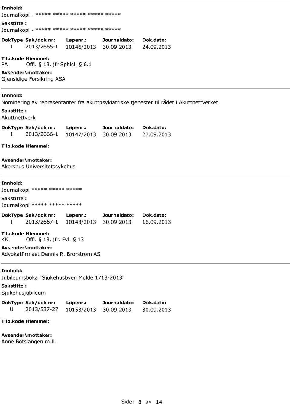 10147/2013 Akershus niversitetssykehus Journalkopi ***** ***** ***** Journalkopi ***** ***** ***** KK 2013/2667-1