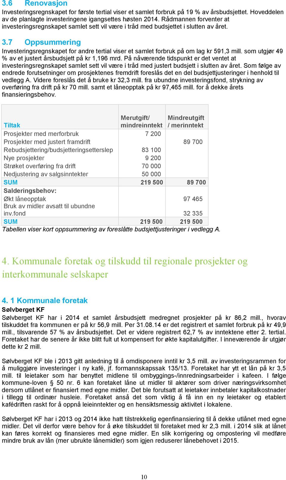 7 Oppsummering Investeringsregnskapet for andre tertial viser et samlet forbruk på om lag kr 591,3 mill. som utgjør 49 % av et justert årsbudsjett på kr 1,196 mrd.