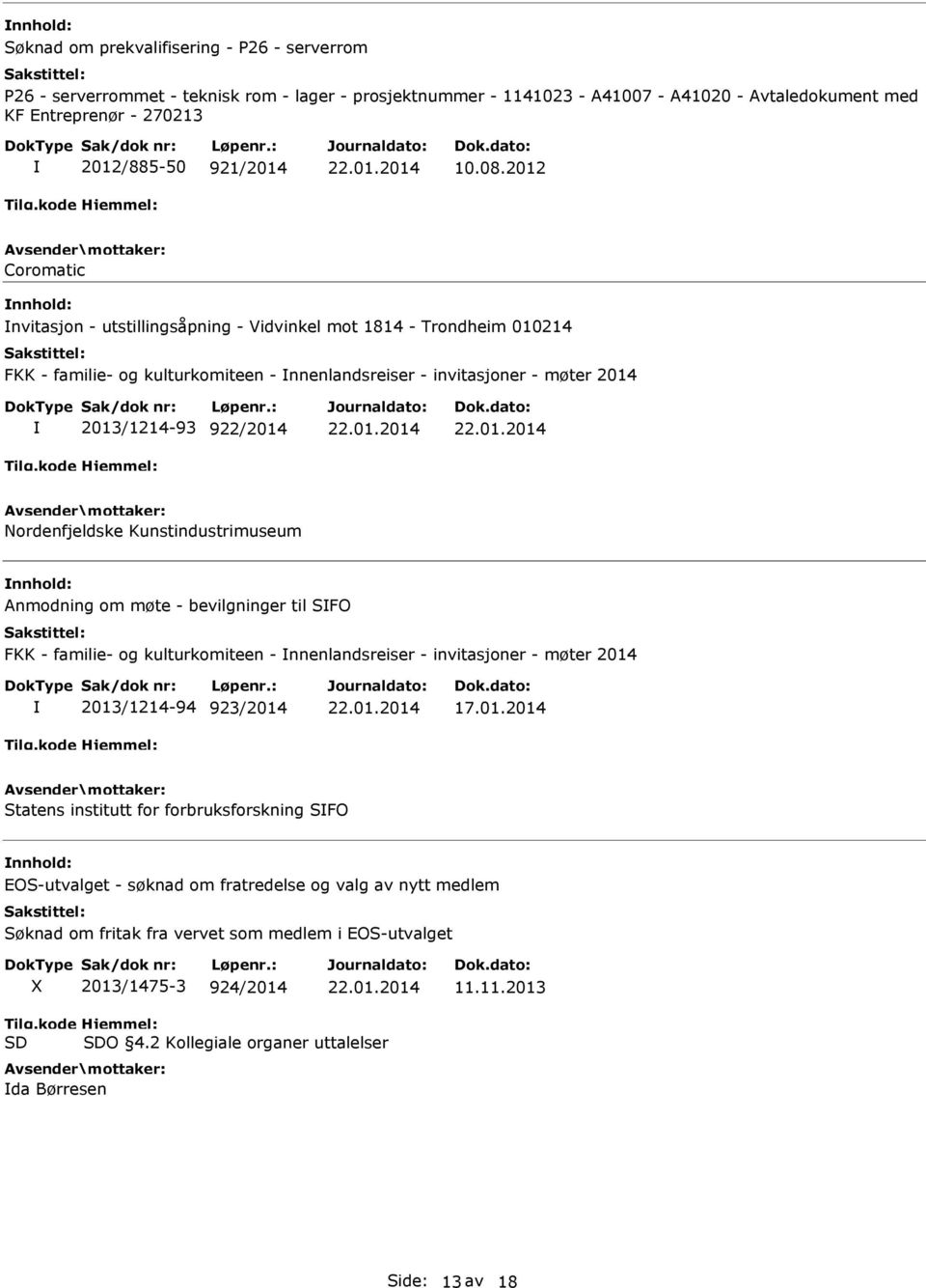 Nordenfjeldske Kunstindustrimuseum Anmodning om møte - bevilgninger til SFO FKK - familie- og kulturkomiteen - nnenlandsreiser - invitasjoner - møter 2014