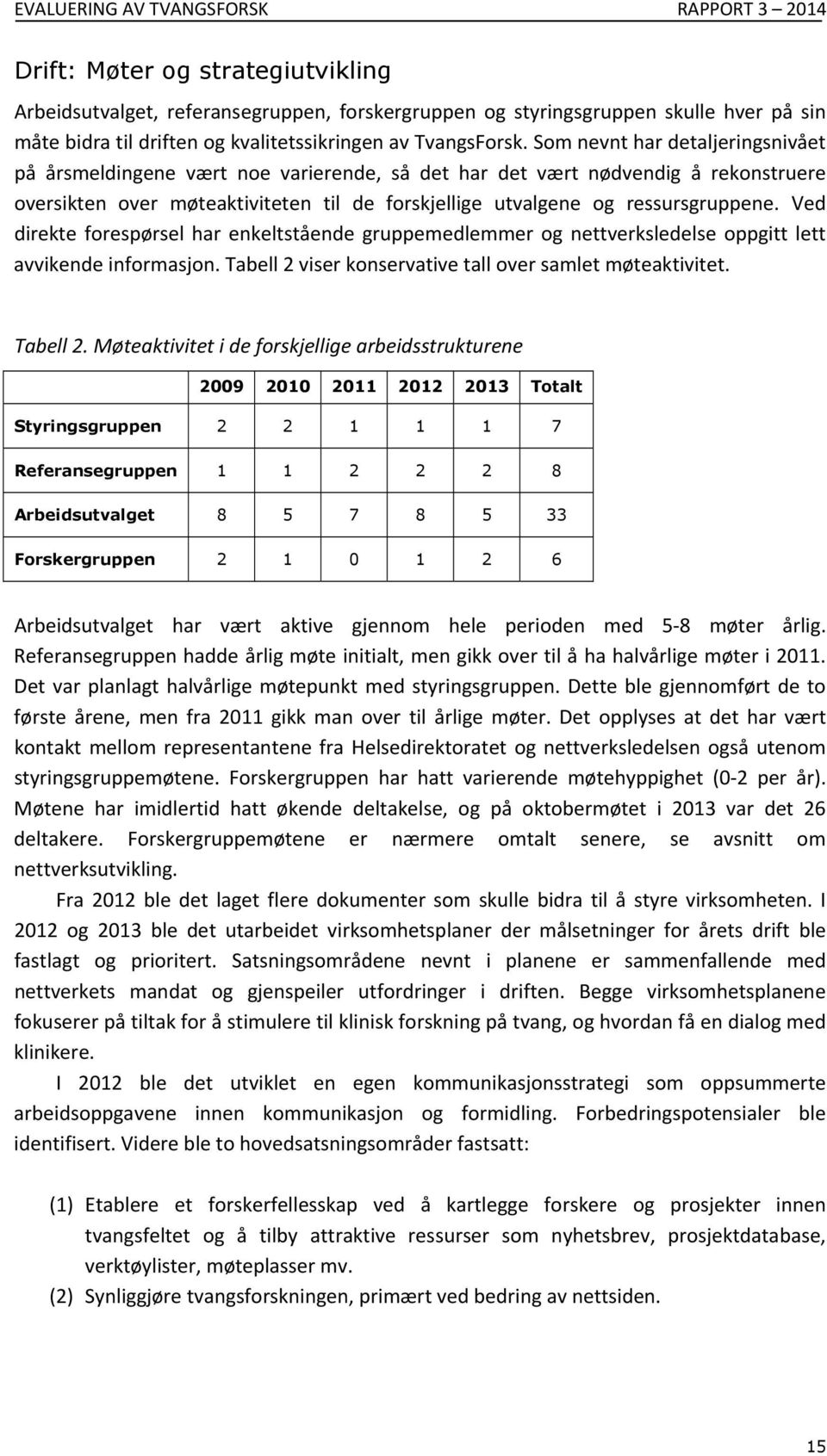 somnevnthardetaljeringsnivået på årsmeldingene vært noe varierende, så det har det vært nødvendig å rekonstruere oversikten over møteaktiviteten til de forskjellige utvalgene og ressursgruppene.