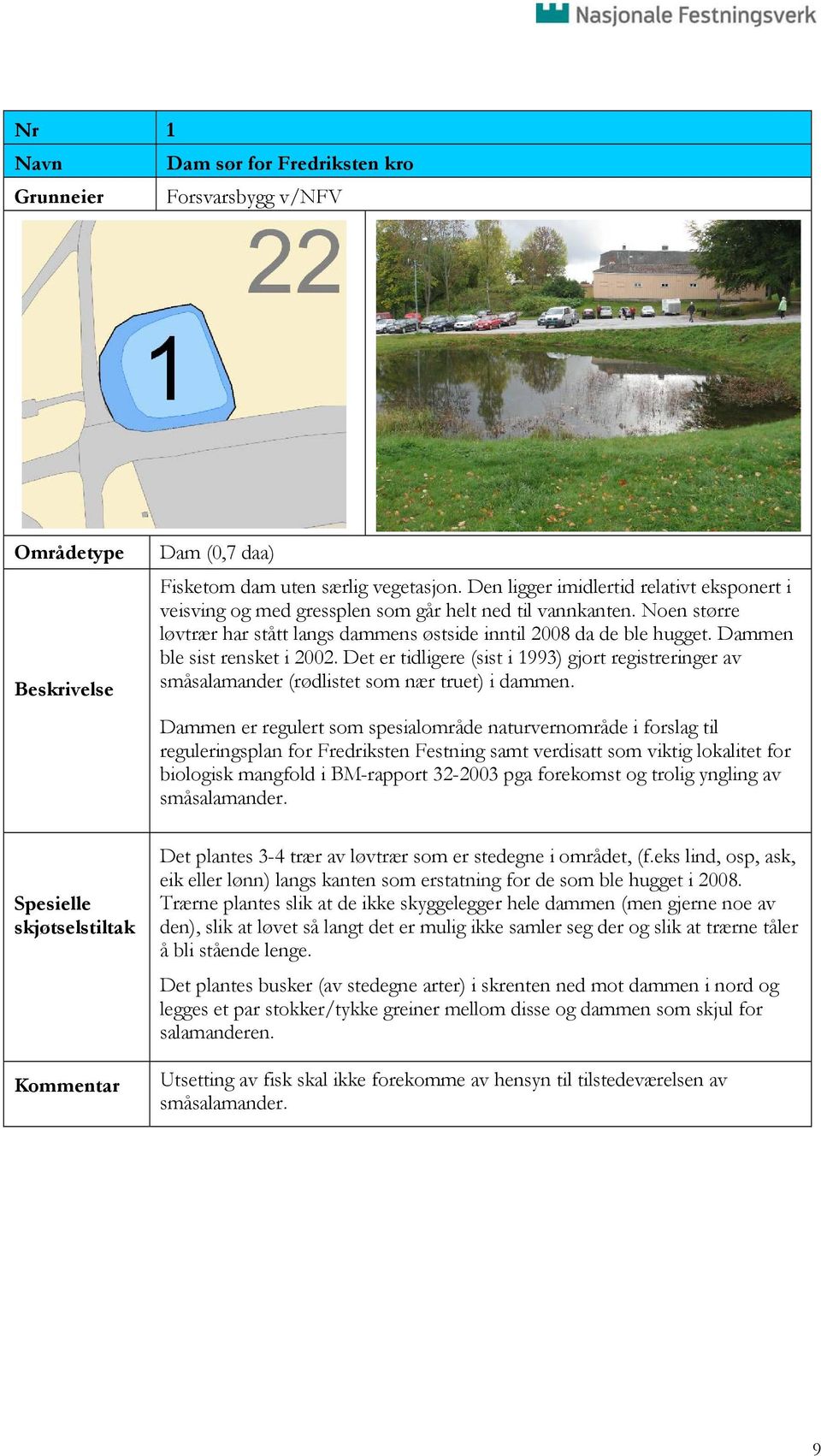 Det er tidligere (sist i 1993) gjort registreringer av småsalamander (rødlistet som nær truet) i dammen.