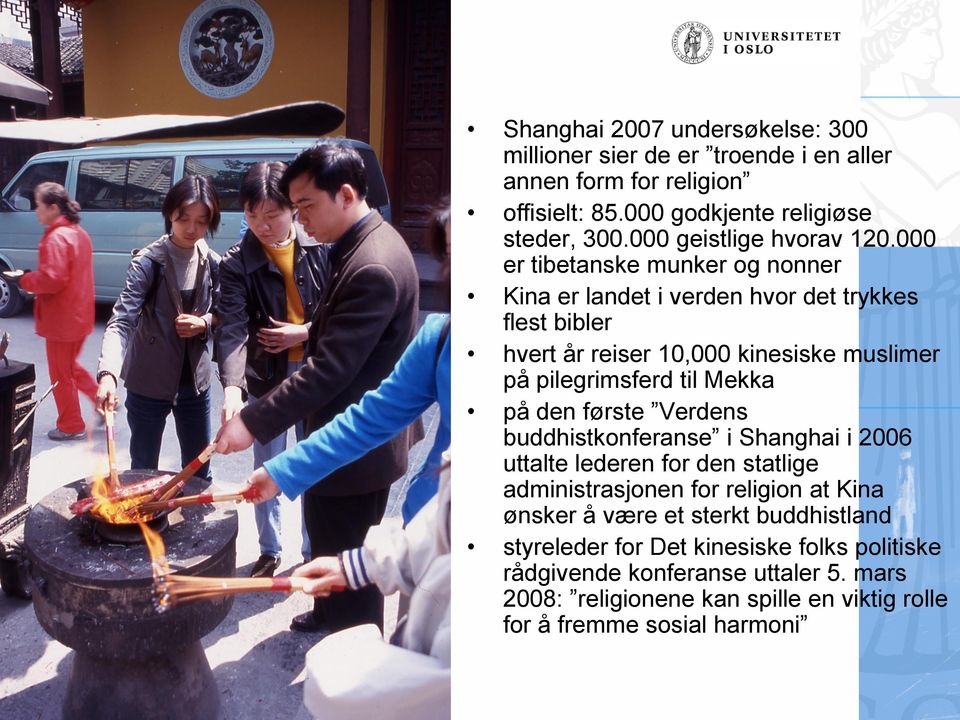 000 er tibetanske munker og nonner Kina er landet i verden hvor det trykkes flest bibler hvert år reiser 10,000 kinesiske muslimer på pilegrimsferd til Mekka på