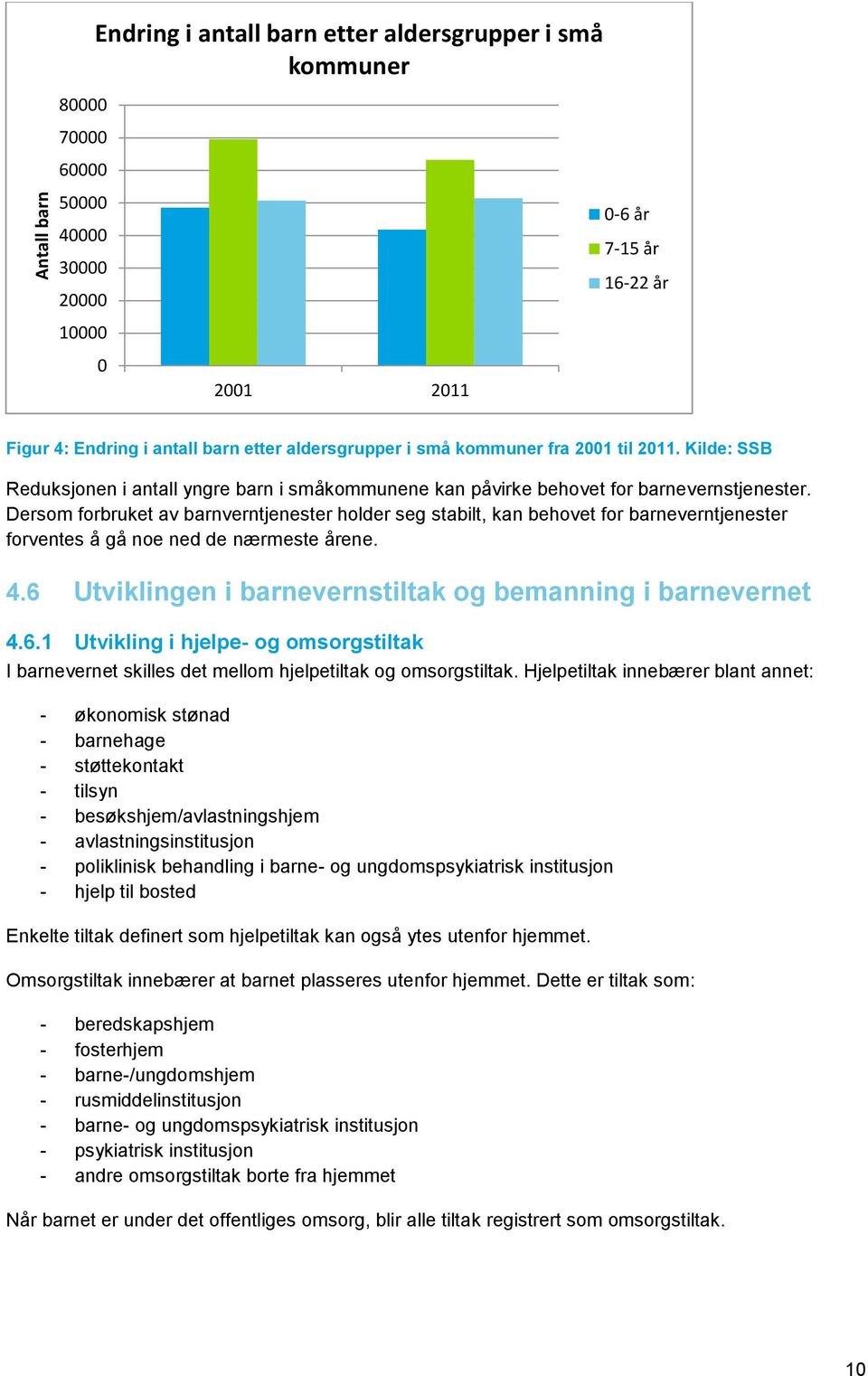 Dersom forbruket av barnverntjenester holder seg stabilt, kan behovet for barneverntjenester forventes å gå noe ned de nærmeste årene. 4.6 Utviklingen i barnevernstiltak og bemanning i barnevernet 4.