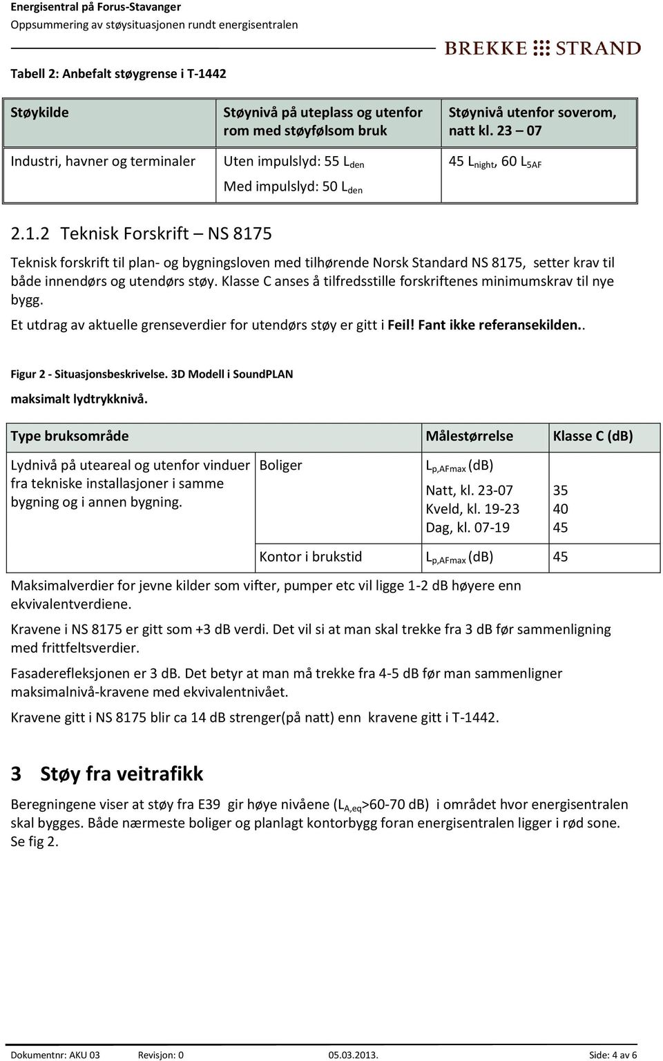 2 Teknisk Forskrift NS 8175 Teknisk forskrift til plan- og bygningsloven med tilhørende Norsk Standard NS 8175, setter krav til både innendørs og utendørs støy.