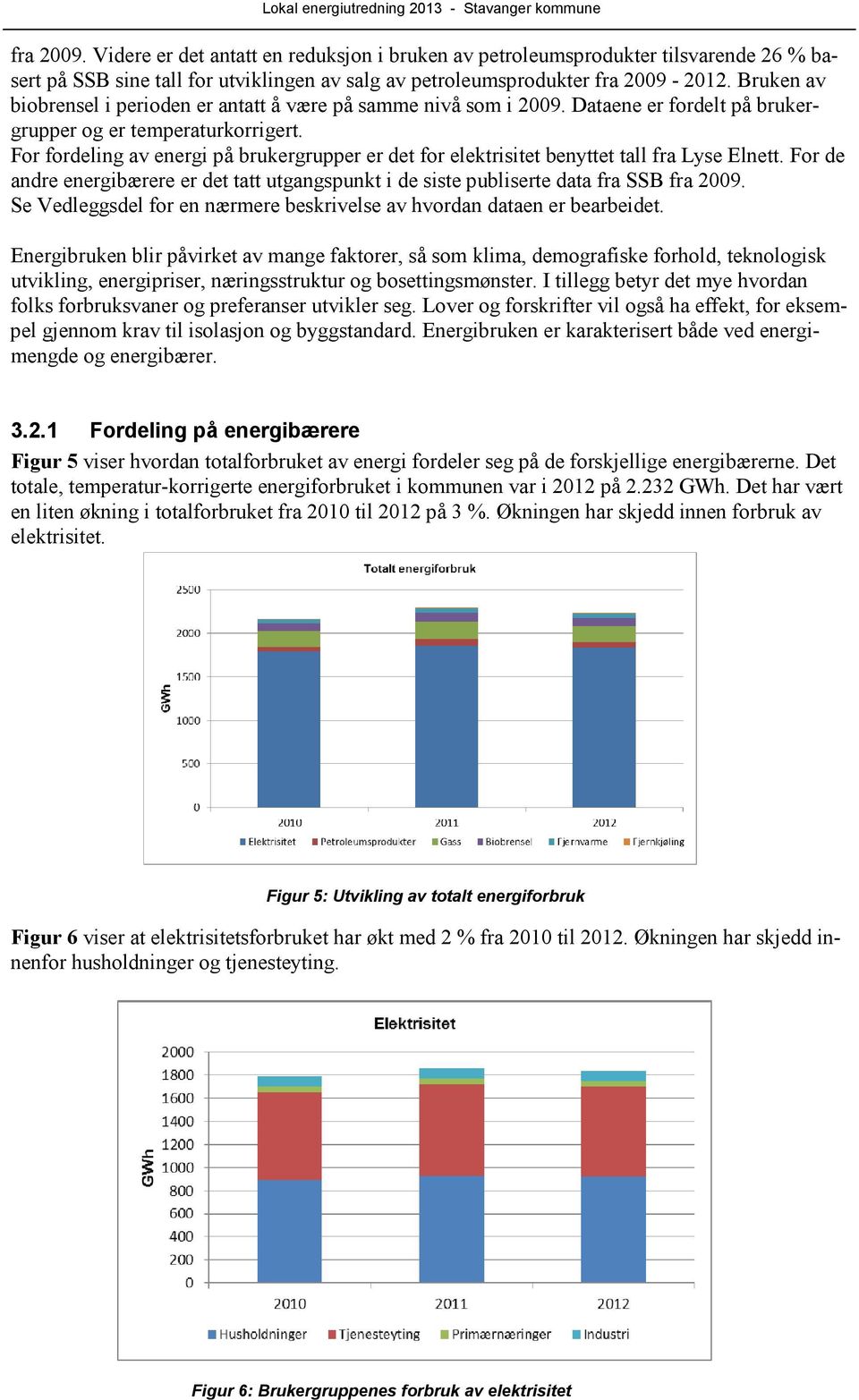 For fordeling av energi på brukergrupper er det for elektrisitet benyttet tall fra Lyse Elnett. For de andre energibærere er det tatt utgangspunkt i de siste publiserte data fra SSB fra 2009.