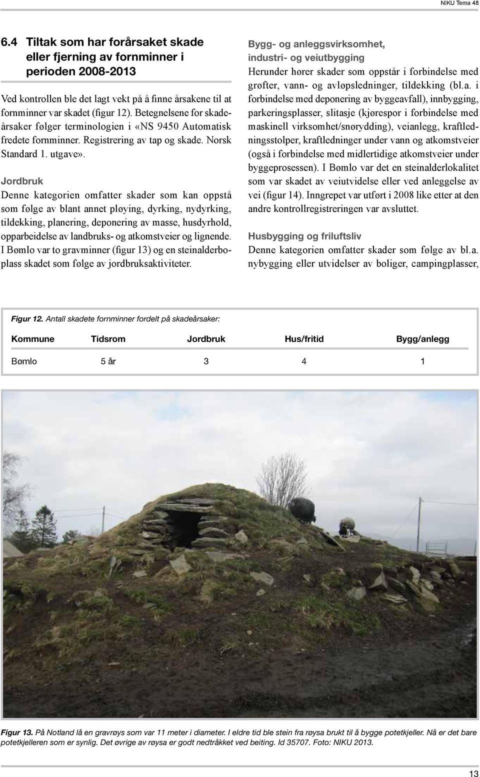 Jordbruk Denne kategorien omfatter skader som kan oppstå som følge av blant annet pløying, dyrking, nydyrking, tildekking, planering, deponering av masse, husdyrhold, opparbeidelse av landbruks- og