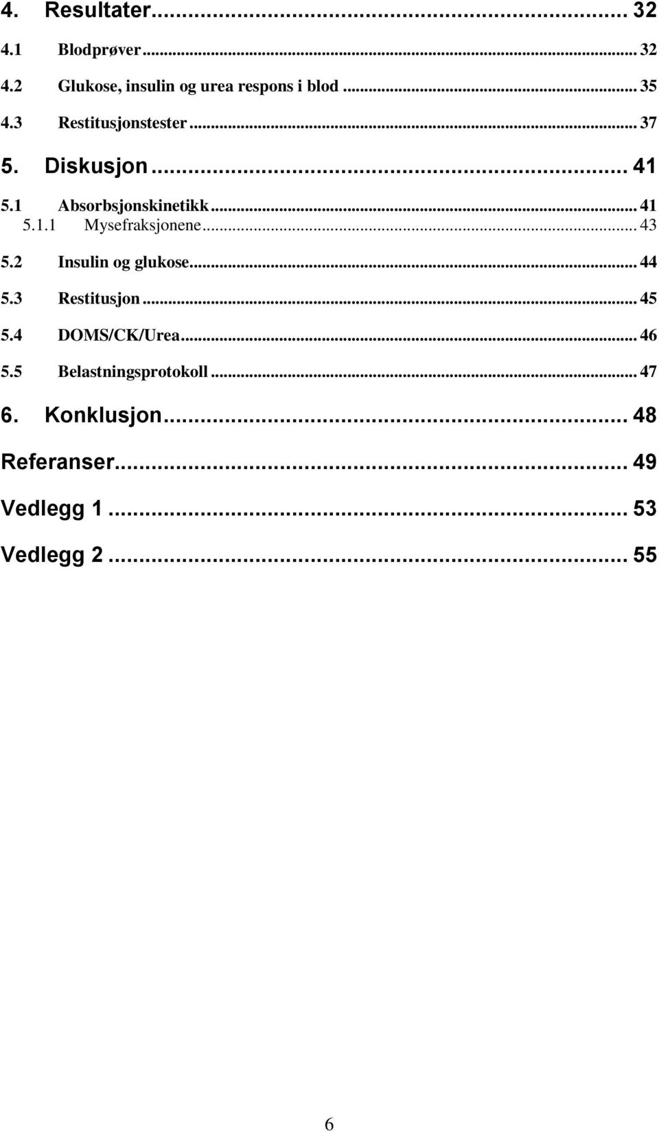 .. 43 5.2 Insulin og glukose... 44 5.3 Restitusjon... 45 5.4 DOMS/CK/Urea... 46 5.