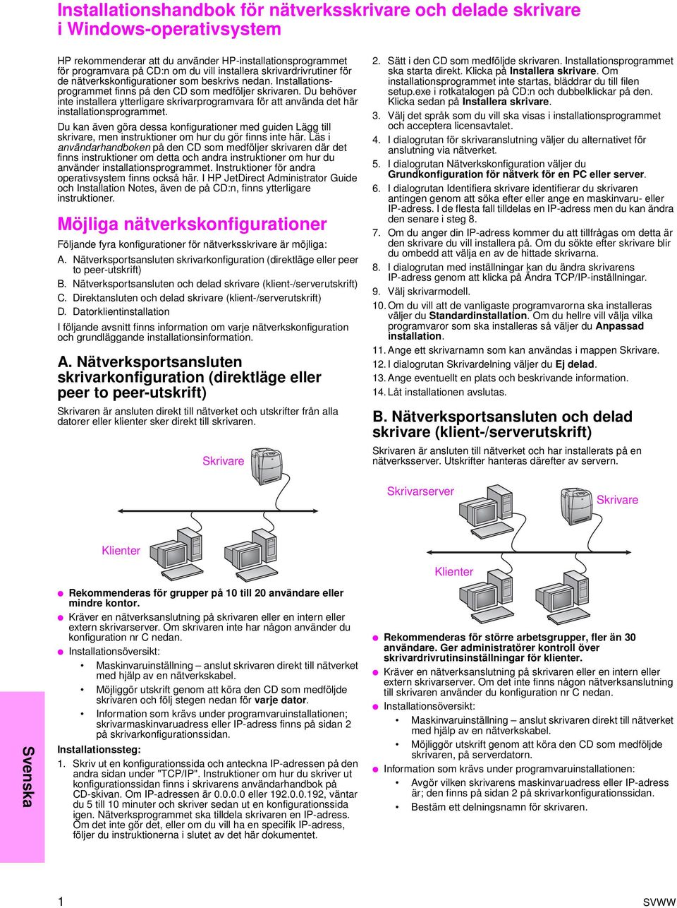 Du behöver inte installera ytterligare skrivarprogramvara för att använda det här installationsprogrammet.