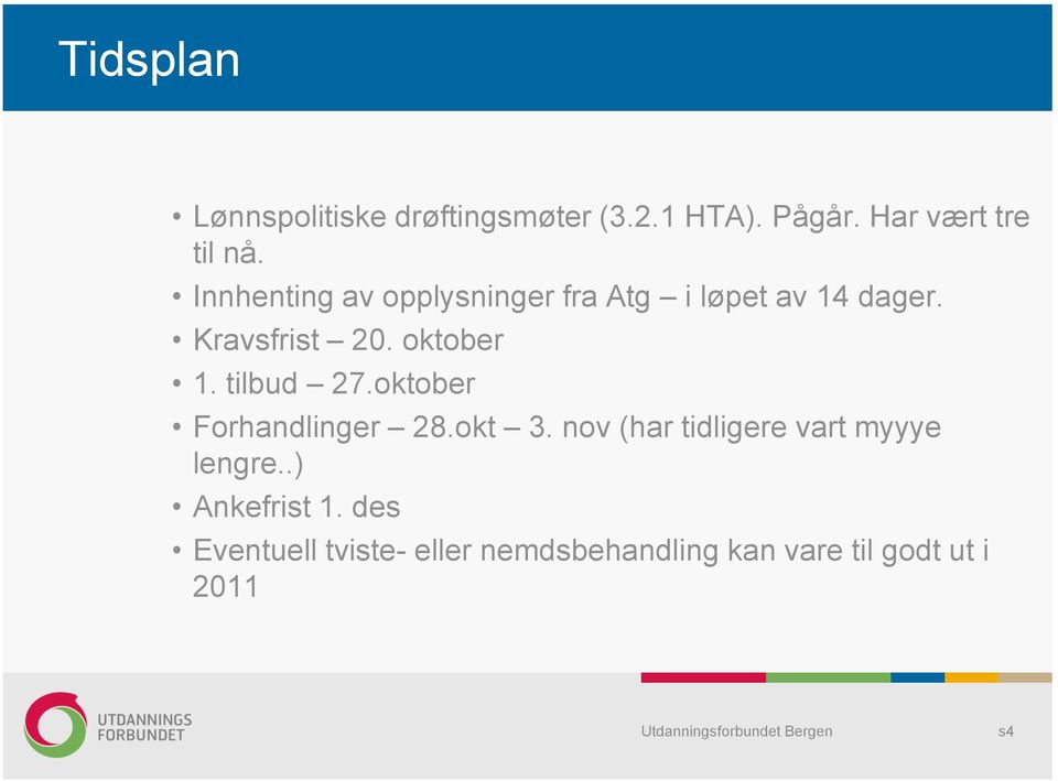 tilbud 27.oktober Forhandlinger 28.okt 3. nov (har tidligere vart myyye lengre.