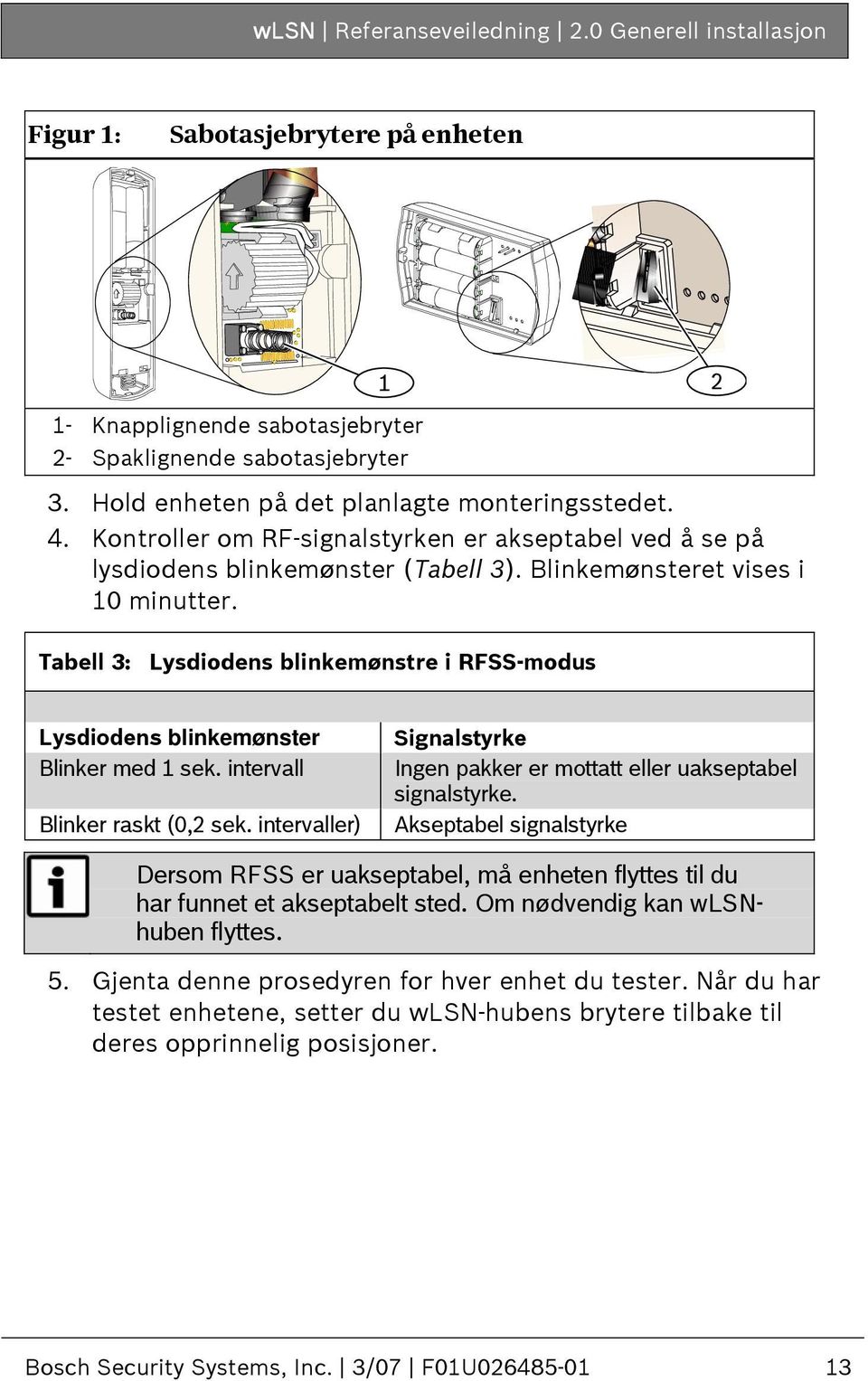 Tabell 3: Lysdiodens blinkemønstre i RFSS-modus Lysdiodens blinkemønster Blinker med 1 sek. intervall Blinker raskt (0,2 sek.