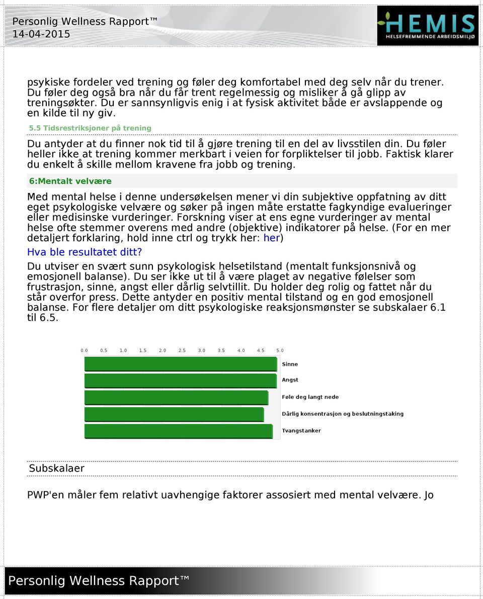 5 Tidsrestriksjoner på trening Du antyder at du finner nok tid til å gjøre trening til en del av livsstilen din. Du føler heller ikke at trening kommer merkbart i veien for forpliktelser til jobb.