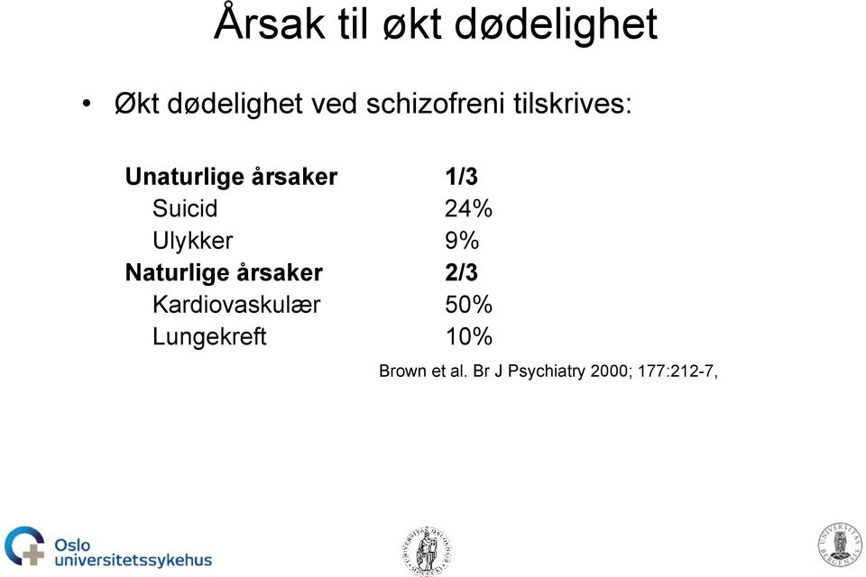 24% Ulykker 9% Naturlige årsaker 2/3 Kardiovaskulær