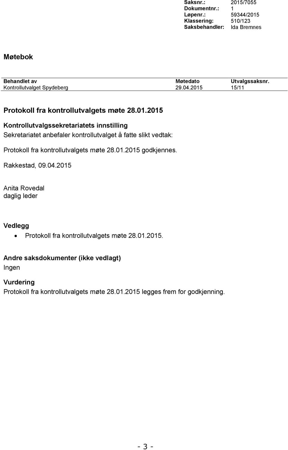 15/11 Protokoll fra kontrollutvalgets møte 28.01.