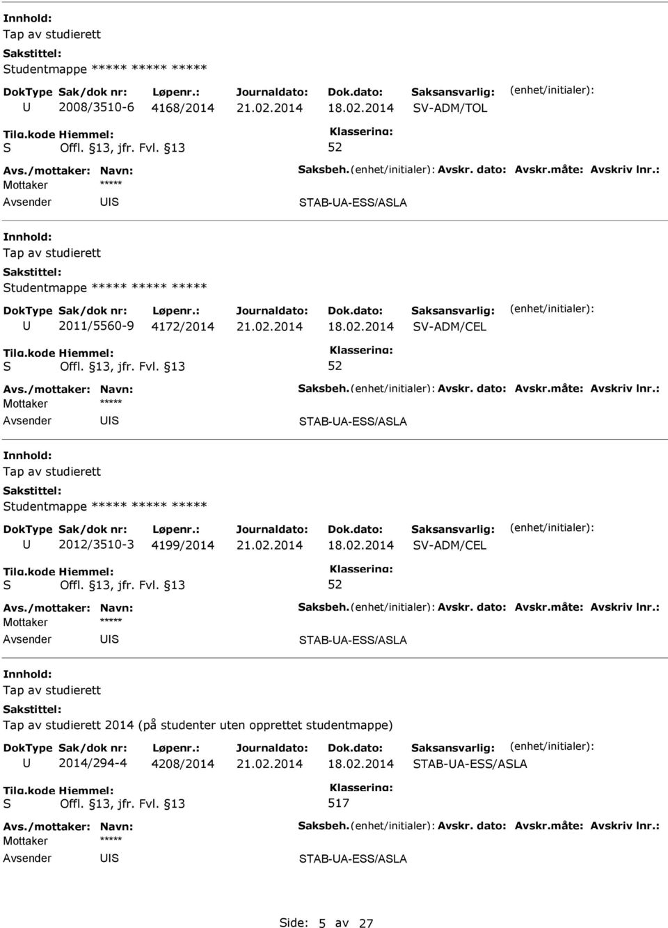 tudentmappe ***** ***** ***** 2012/3510-3 4199/2014 V-ADM/CEL TAB-A-E/ALA 2014 (på