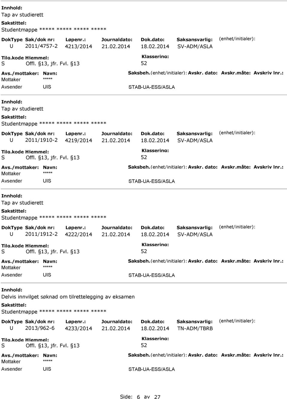 ***** ***** 2011/1912-2 4222/2014 V-ADM/ALA TAB-A-E/ALA Delvis innvilget søknad om