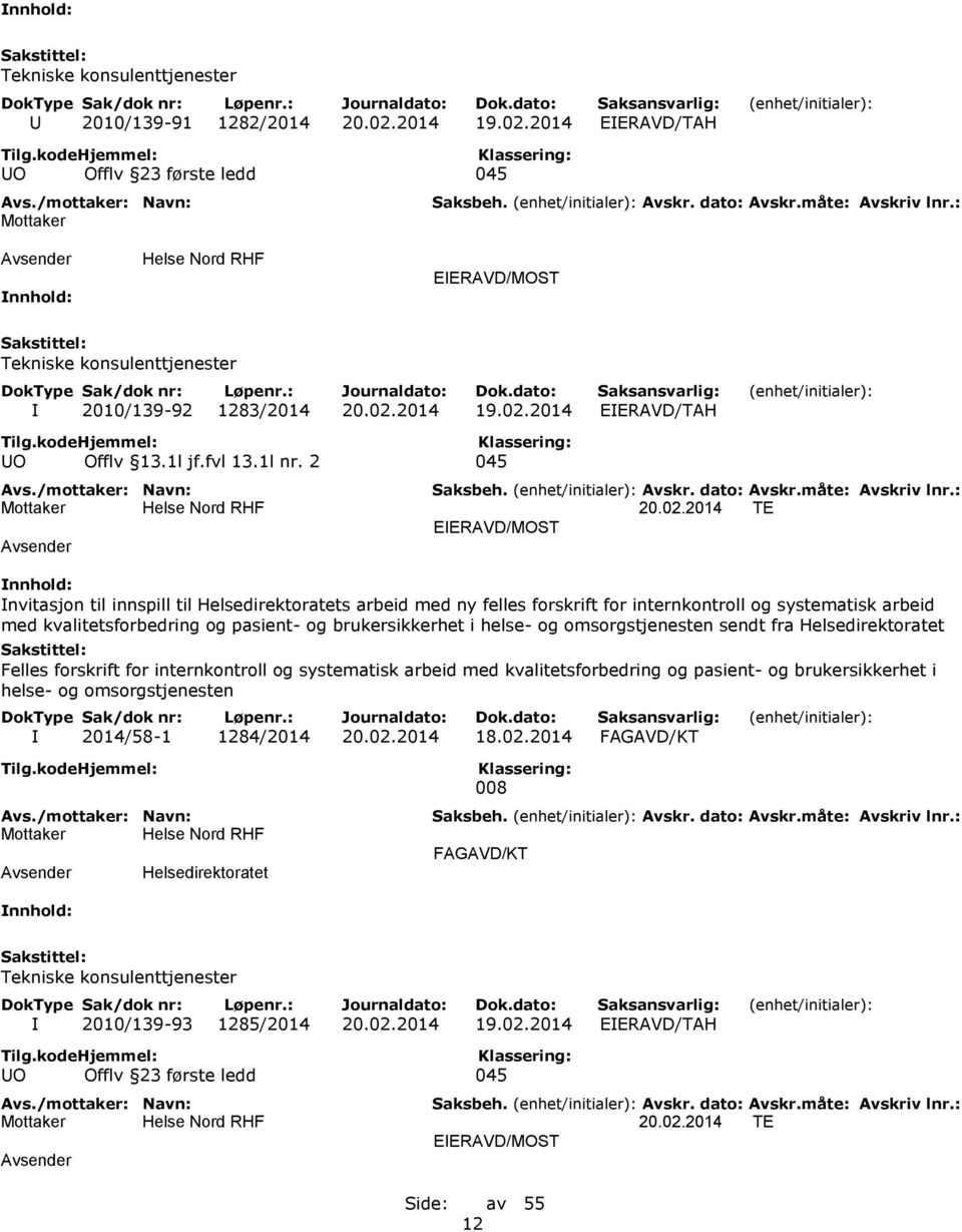 2014 TE Invitasjon til innspill til Helsedirektoratets arbeid med ny felles forskrift for internkontroll og systematisk arbeid med kvalitetsforbedring og pasient- og brukersikkerhet i helse- og