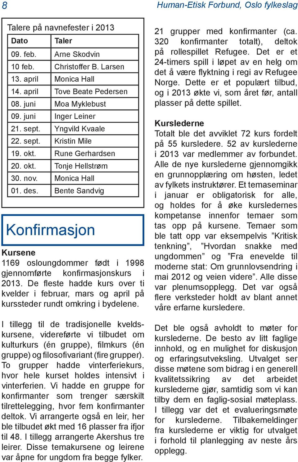 Bente Sandvig Konfirmasjon Kursene 1169 osloungdommer født i 1998 gjennomførte konfirmasjonskurs i 2013.