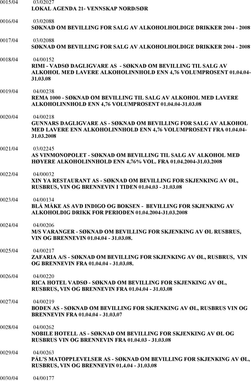 08 0019/04 04/00238 REMA 1000 - SØKNAD OM BEVILLING TIL SALG AV ALKOHOL MED LAVERE ALKOHOLINNHOLD ENN 4,76 VOLUMPROSENT 01.04.04-31.03.