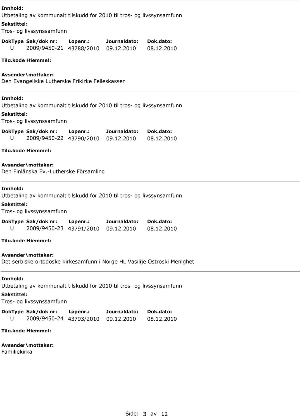 -Lutherske Församling tbetaling av kommunalt tilskudd for 2010 til tros- og livssynsamfunn 2009/9450-23 43791/2010 Det serbiske ortodoske