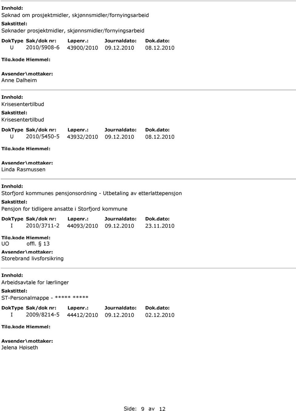 etterlattepensjon Pensjon for tidligere ansatte i Storfjord kommune Tilg.kode O 2010/3711-2 44093/2010 Hjemmel: offl.