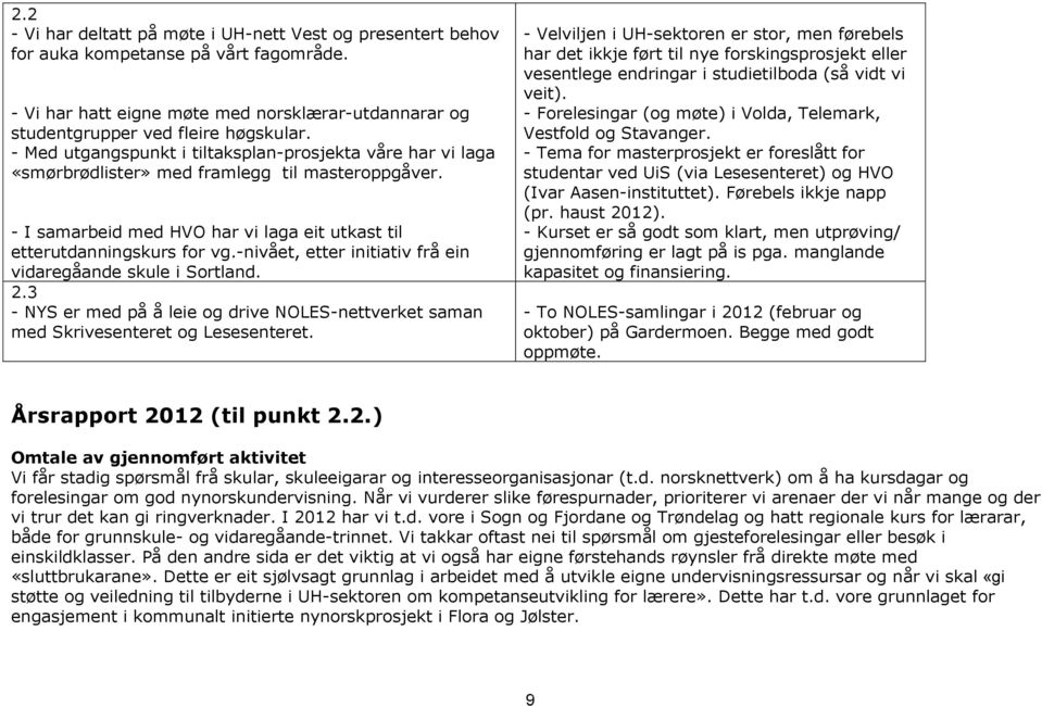 -nivået, etter initiativ frå ein vidaregåande skule i Sortland. 2.3 - NYS er med på å leie og drive NOLES-nettverket saman med Skrivesenteret og Lesesenteret.