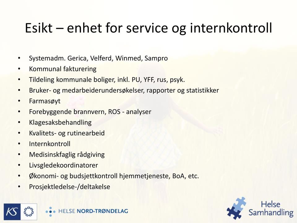 Bruker- og medarbeiderundersøkelser, rapporter og statistikker Farmasøyt Forebyggende brannvern, ROS - analyser