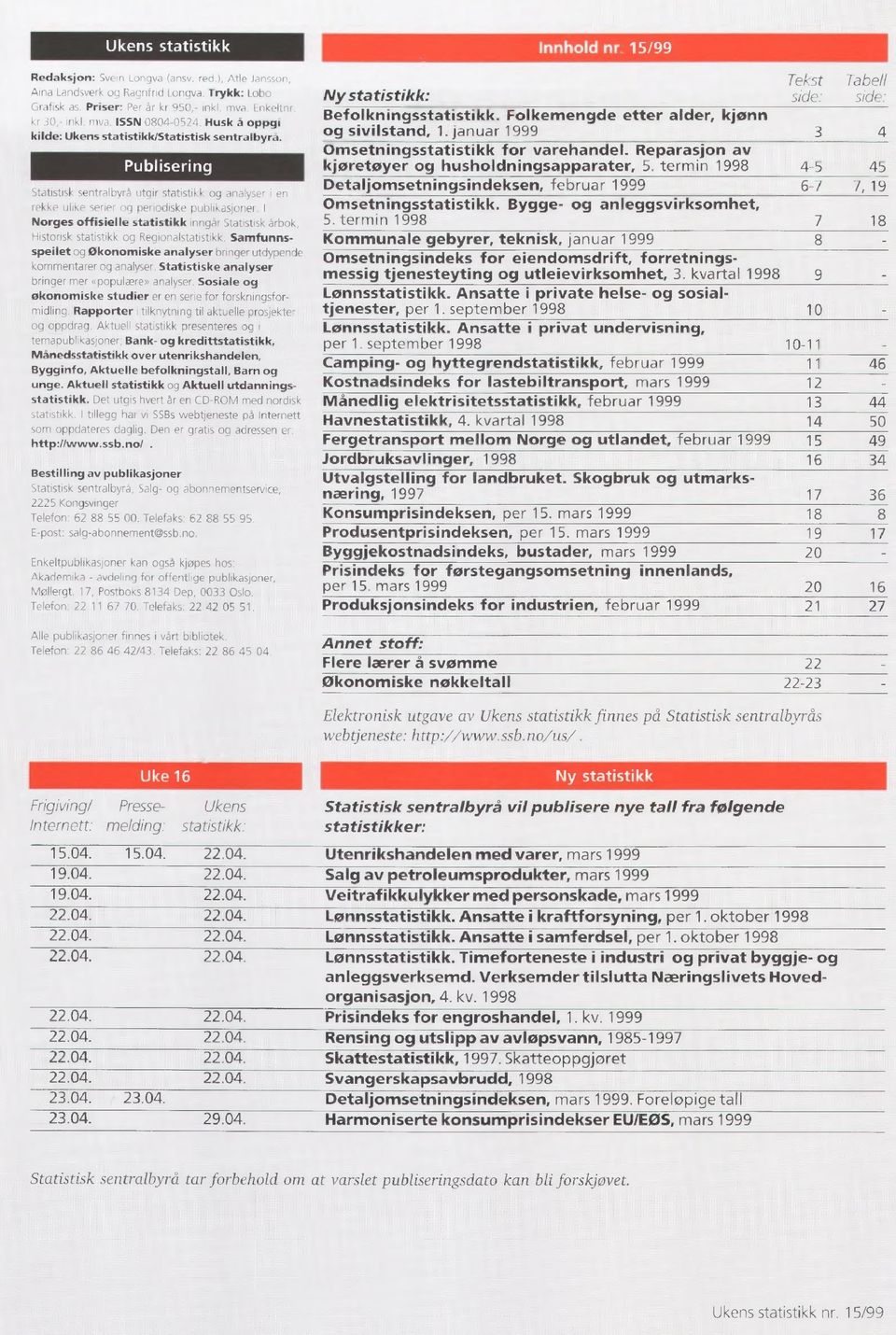 I Norges offisielle statistikk inngår Statistisk årbok, Historisk statistikk og Regionalstatistikk. Samfunnsspeilet og Økonomiske analyser bringer utdypende kommentarer og analyser.